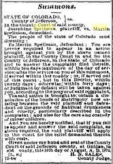 Court summons for divorce of Josephine Roux v. Martin Spellman, 1879-1880, Golden, Colorado
